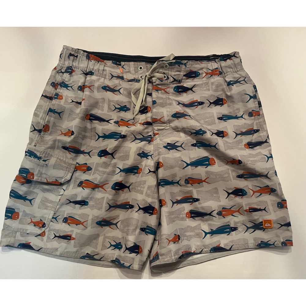 Quicksilver Waterman Collection Swim Shorts Trunks Size Medium 7" Inseam Fish